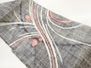 手織り紬曲線に抽象丸模様織出し名古屋帯